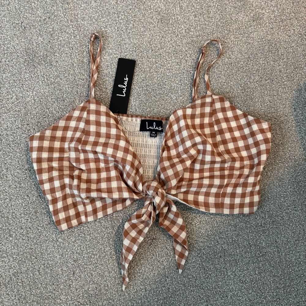 Gingham Tie Front Top